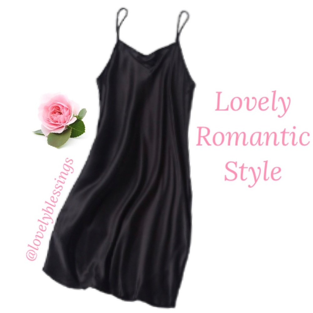 Vintage 80s Silk Slip Dress Romantic Sexy Pin Up Lingerie Long Full Length Black - Picture 2 of 15